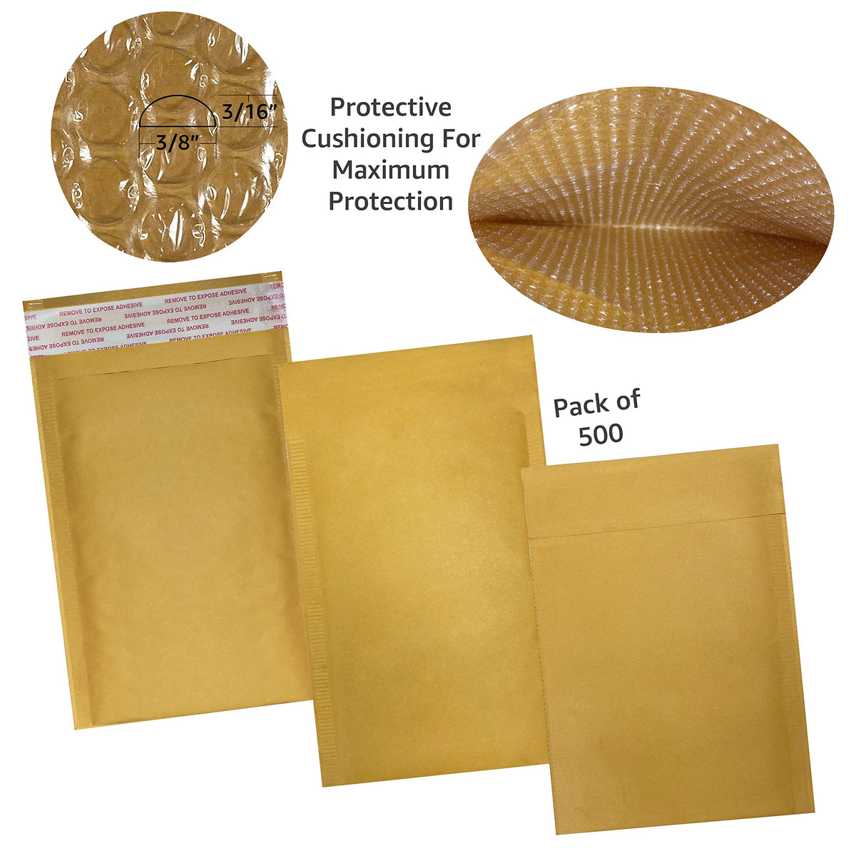 UBMOVE #000-4" x 8", Kraft Bubble Mailers, 500 Pack, Shipping Mailing Envelopes For Small Business, Mailing Padded Envelopes, Shipping Mailers With Bubble Interior Protection