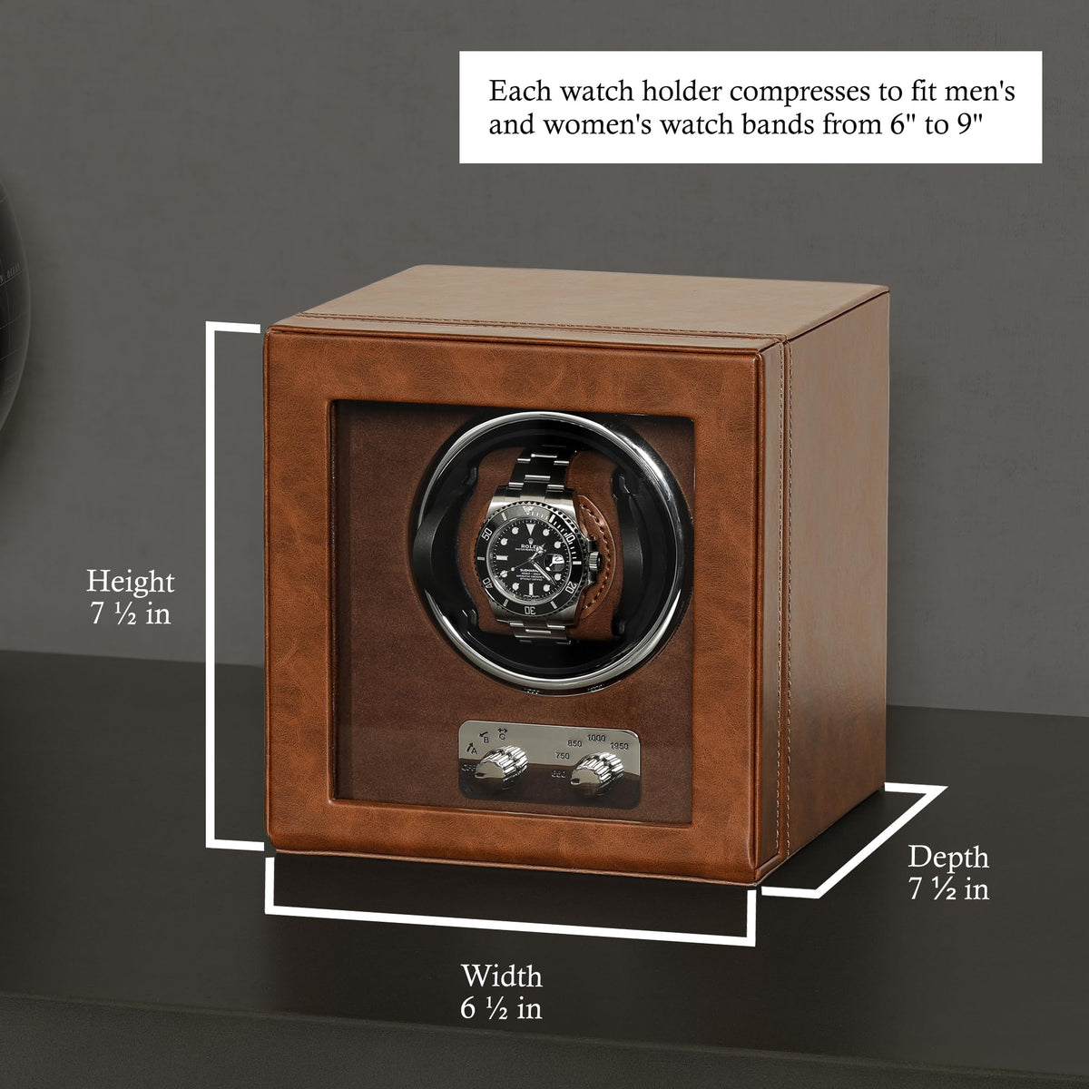 ROTHWELL Single Watch Winder for Automatic Watches with Quiet Motor with Multiple Speeds and Rotation Settings (Tan/Brown)