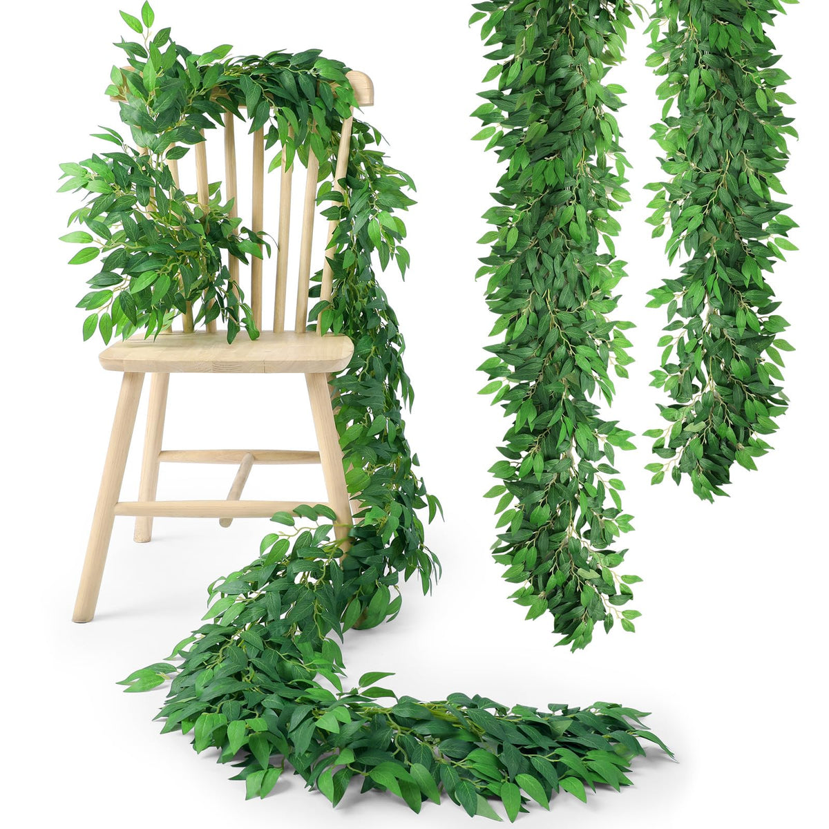 Suncalla 2 Pcs 10 Feet Artificial Vines Garland Faux Italian Ruscus Vine Twigs Silk Green Leaves Greenery Garland for Wedding Table Centerpieces Arch Decor Party Room Home Garden Office Wall Decor
