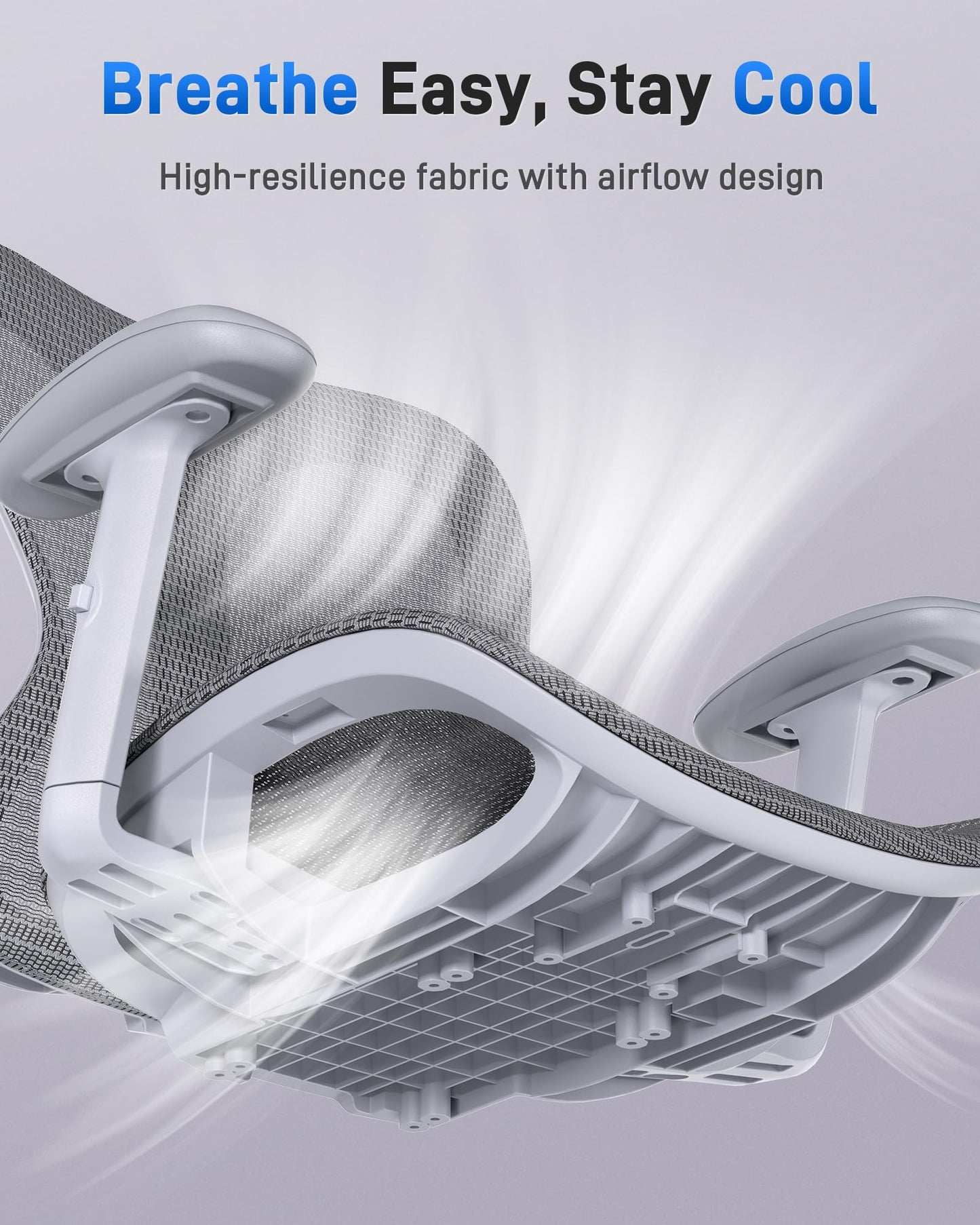 amseatec Ergonomic Office Desk Chair, Comfortable Computer Gaming Chair, Breathable Mesh Back & Seat, Adjustable Armrest & Headrest, Lumbar Support, Butterfly Design for Home Office, Gray