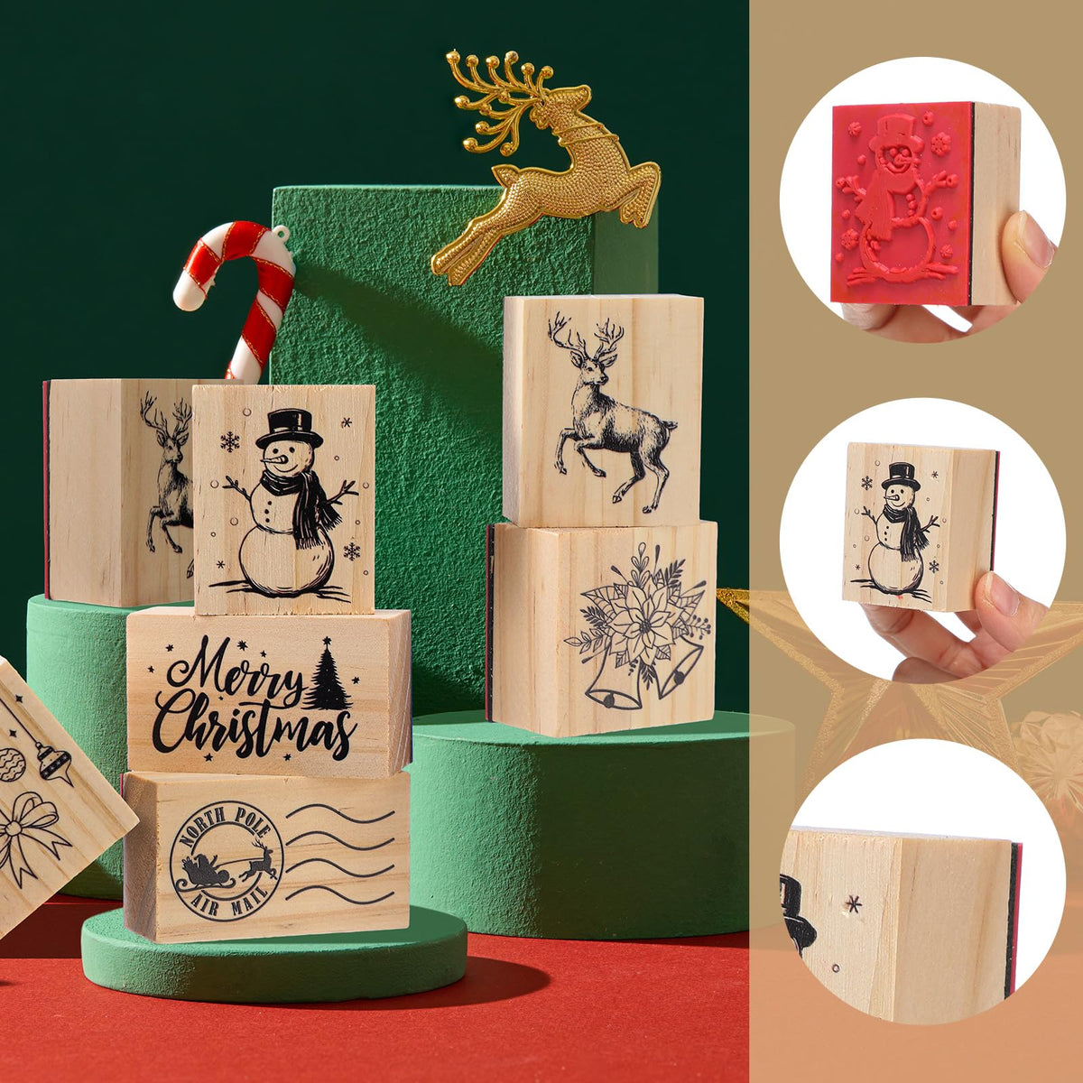 Watersay 6 Pcs Rubber Stamp Set Wooden Rubber Stamp Stamps Vintage Wooden Art Stamps for Crafting and DIY Scrapbooking Card Making Hand Book(Classic)