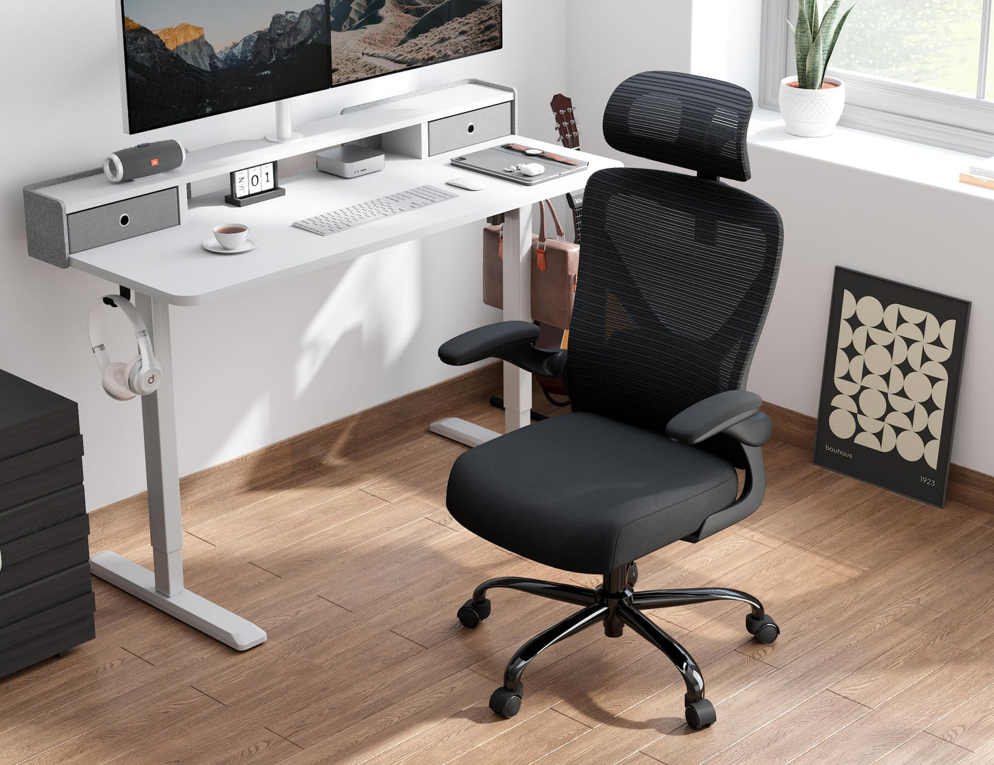 Ergalithic Ergonomic Office Chair - X-Shaped Computer Desk Chair Comfy, Gaming Chair, Office Chair with Lumbar Support, Mesh Office Chairs with Headrests, Desk Chair for Long Hours (Black Silver)