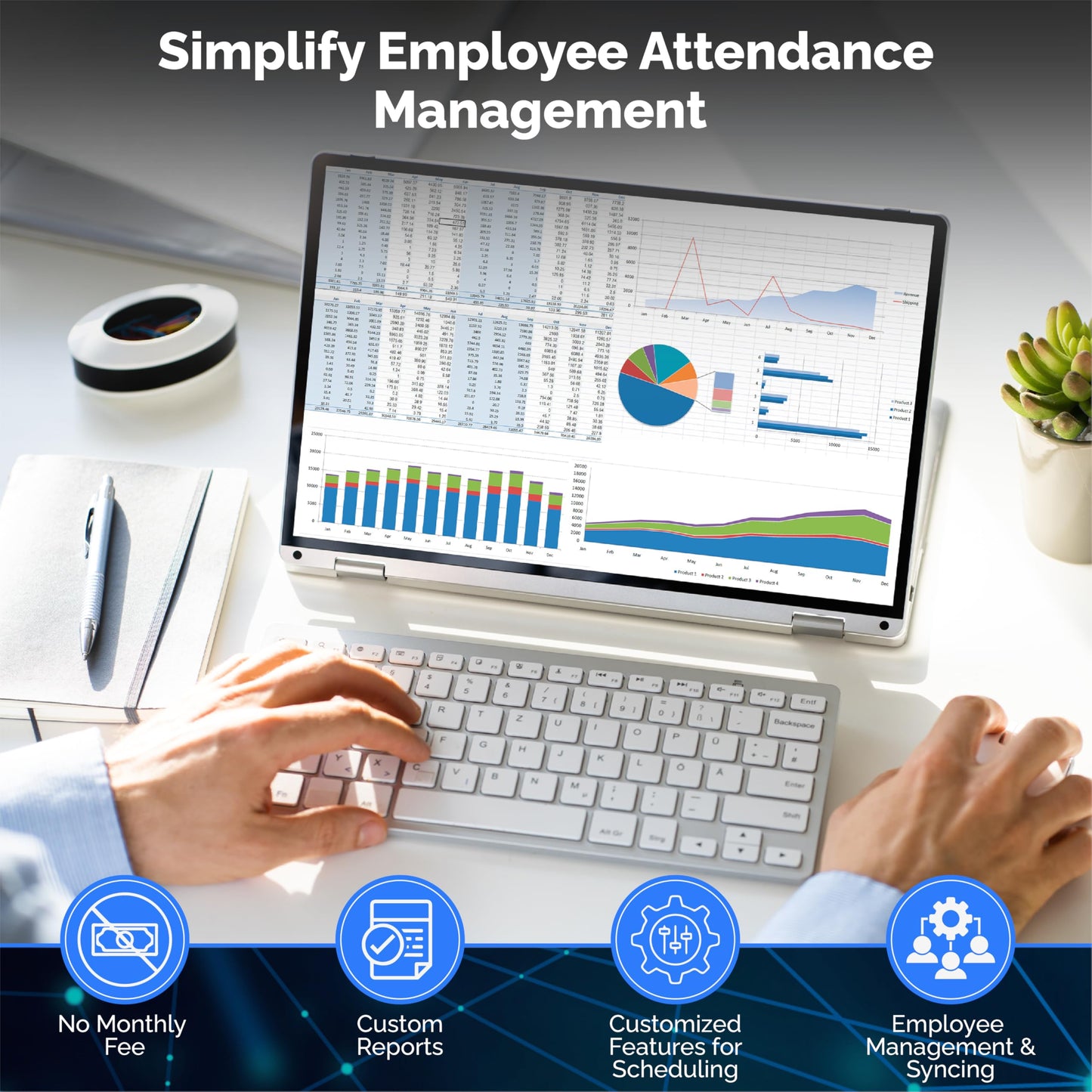 PrimeTechUSA T200 Time Clock for Small Business | No Monthly Fees Clock in Machine for Employees | Time Card Machine | Time Clock Punch Machine | Timeclocks Small Business | Easy Employee Reporting!