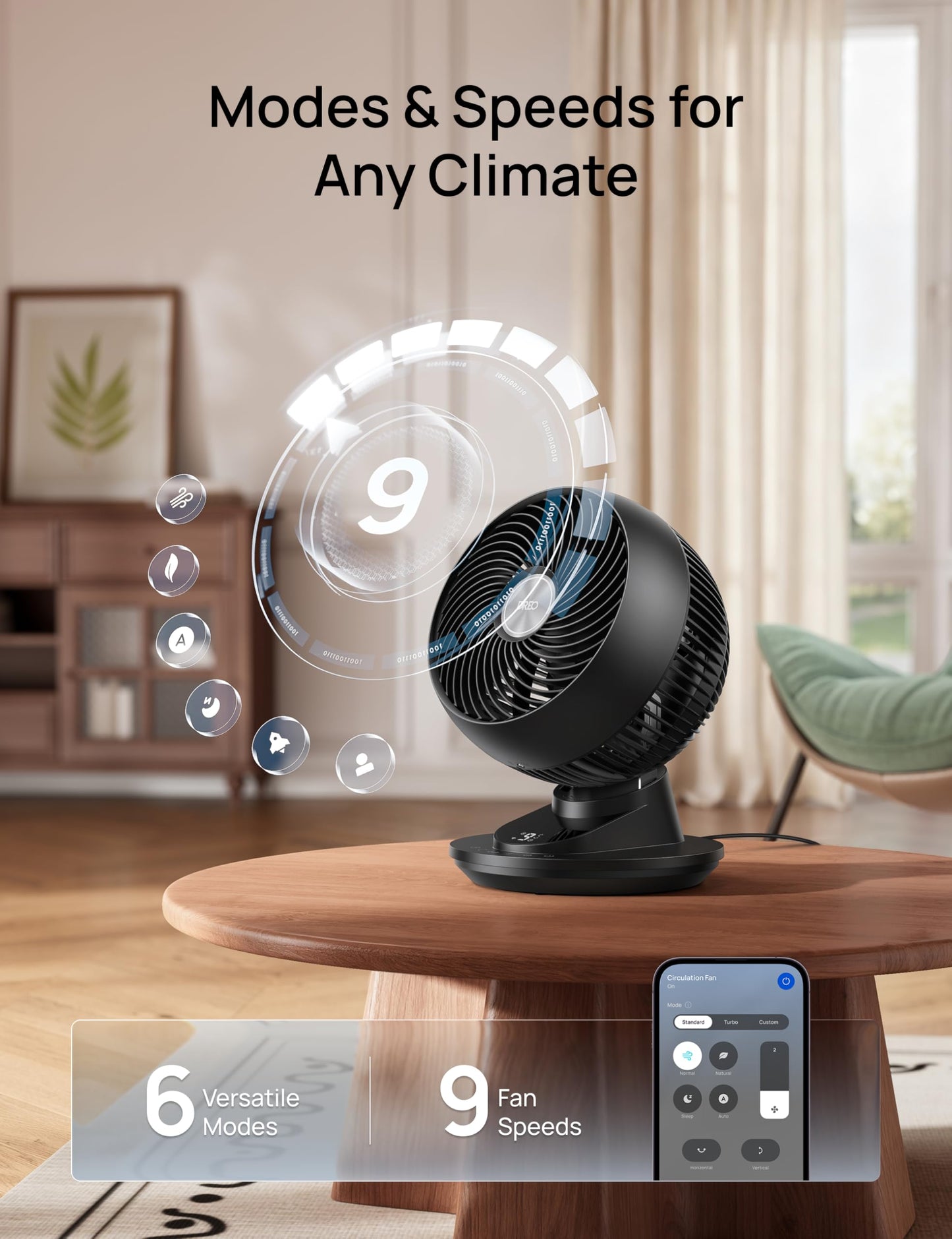 DREO Smart Fan for Bedroom, Powerful 85 ft Airflow, 12 Inches, Desk Fans in 20dB Quiet, 90°+90° oscillating fans, App/Voice Control, 9 Speeds & 8/12H Timer for Home Office Dorm