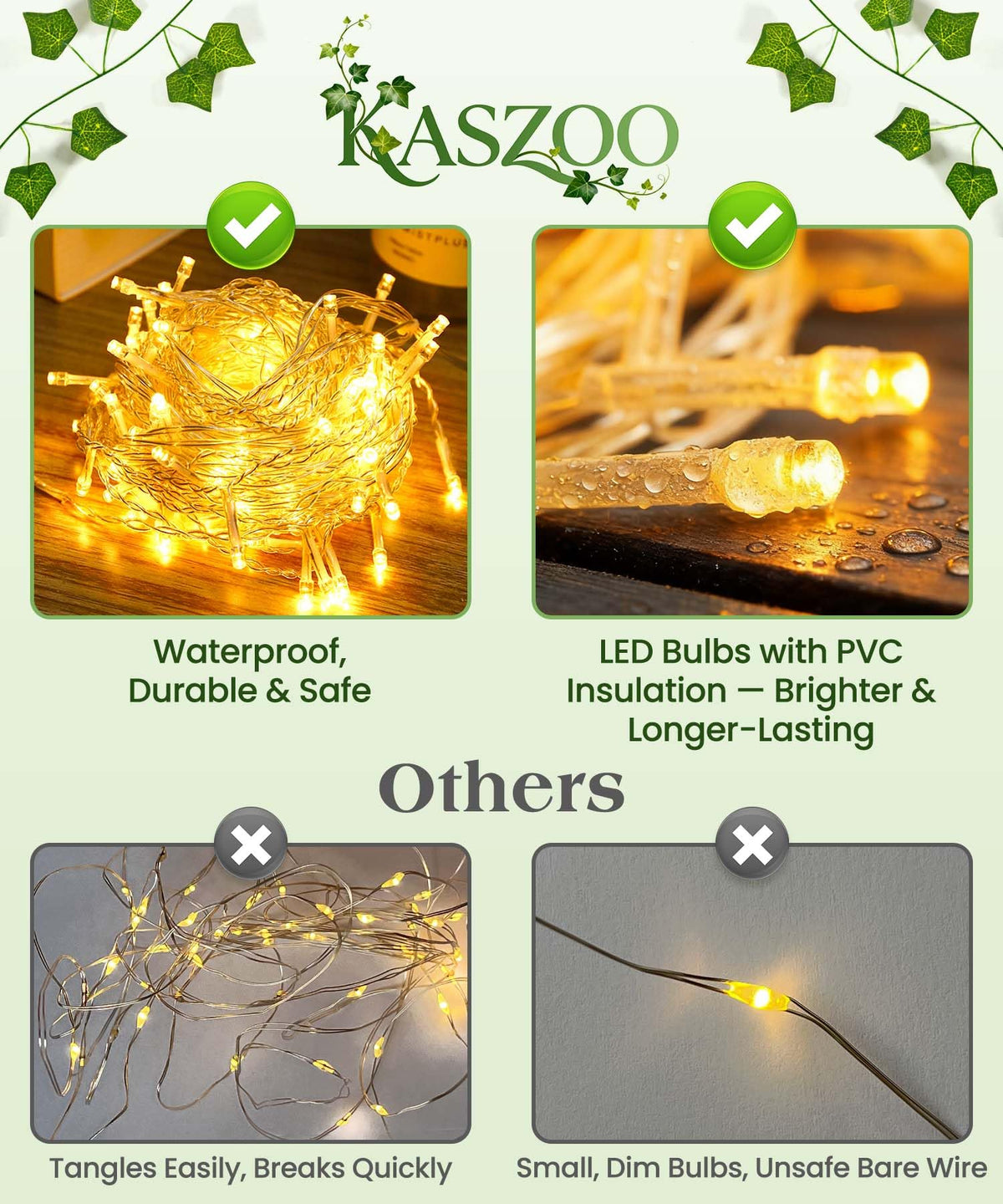 KASZOO 24Pack / Each 82 inch, Artificial Ivy Garland Fake Plants with 160 LED String Light, Green for Wedding Party Garden Outdoor Greenery Wall Decoration
