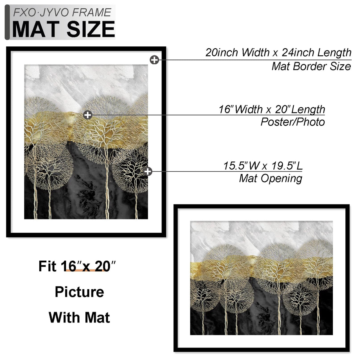 Fxojyvo 20x24 Picture Frame Set of 6, Display Poster 16x20 with Mat or 20 x 24 Without Mat, Light Weight and High Transparent 20 by 24 Frame for Wall - 6 Pack/Black/20 x24