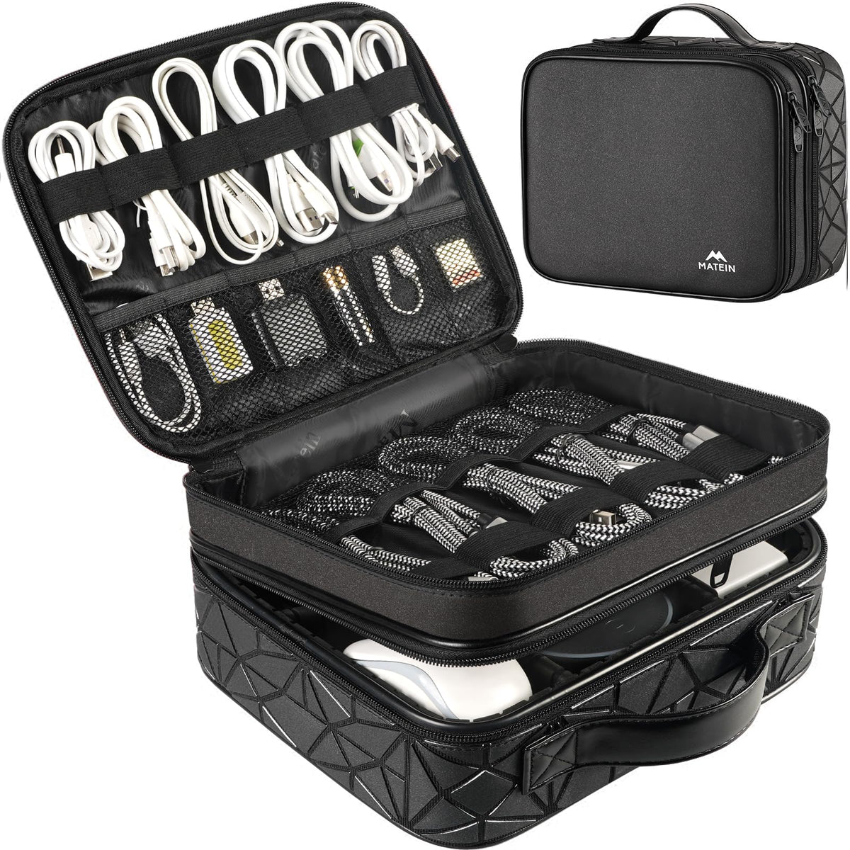 MATEIN Cord Organizer Case with Adjustable Divider, DJ Cable File Bag for DJ Gear, Sound Instrument and Music Equipment Accessories, Shockproof Portable Double Layer Cord Bags, Black