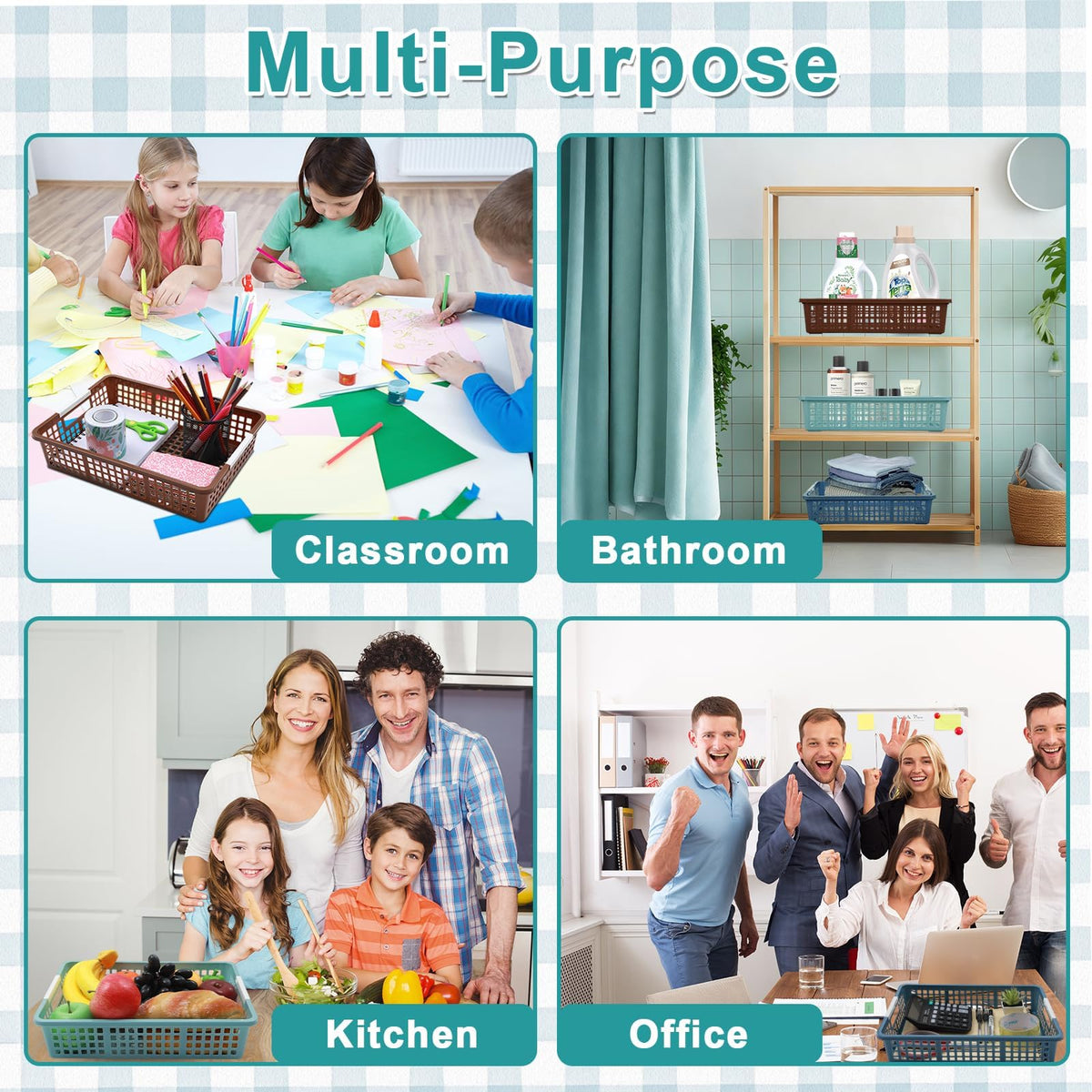 gisgfim 6 Pack Plastic Turn in Paper Trays for Classroom Storage Bin Basket Organizers for School Teacher Supplies Classroom Office Home Organization and Storage Tray Holds 4A Paper File (Retro)