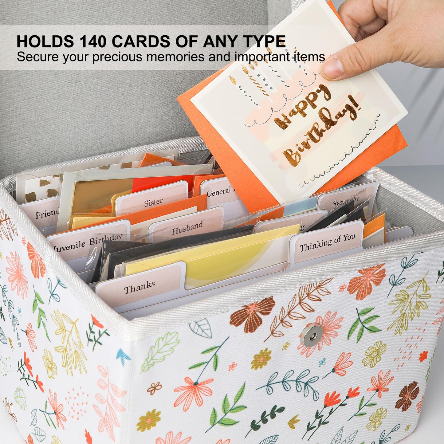 PZRLit Greeting Card Organizer Storage Box with 12 Removable Dividers - Store 140+ Cards, Ideal for Photos, Crafts, Envelopes, Scrapbooking, Paper, Stickers Holder