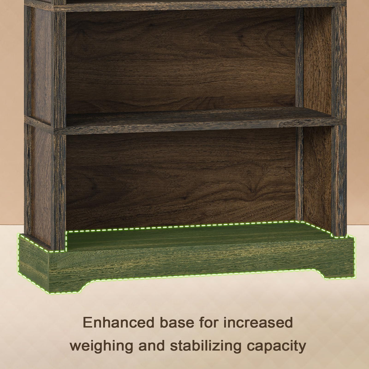 TVU 5-Tier Solid Wood Book Shelf, Floor Standing Bookcase, 65" H × 31.5" W × 11.8" D Bookshelf, Farmhouse Style Book Case with Arched Base, Suitable for Living Room, Study, Office, Walnut