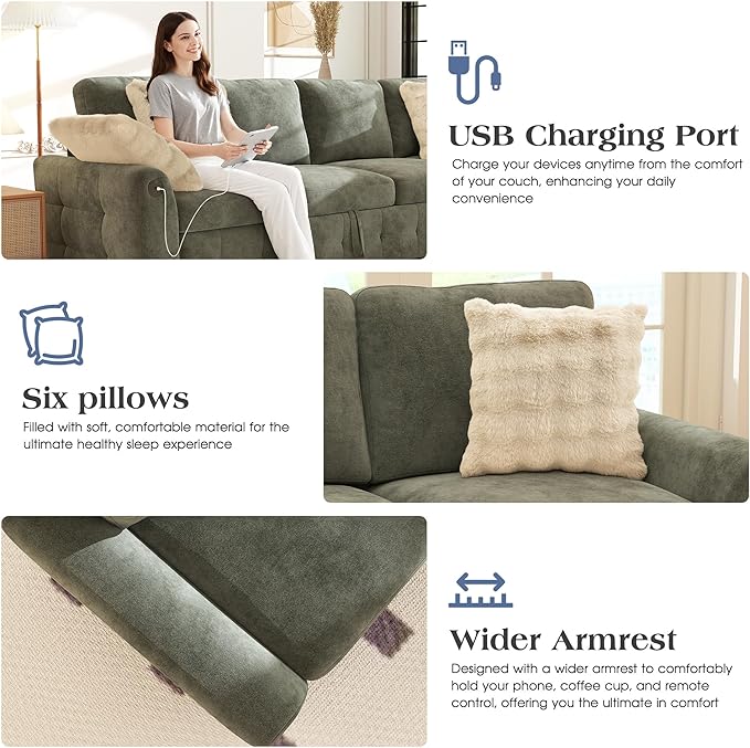 Ihanherry Large U-Shaped Sectional Sofa Bed, 8-Seater Convertible Sleeper