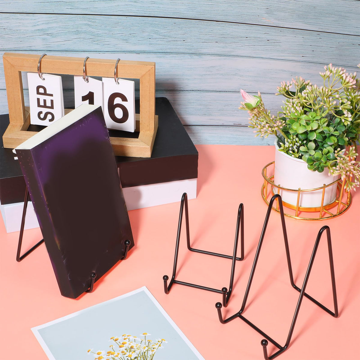 Mixweer 24 Pcs Plate Stands for Display Metal Display Stand Photo Easel Stand Book Holder Picture Stand for Decorative Display Easels Picture Frame Stand Plate Rack (4.3 Inch)