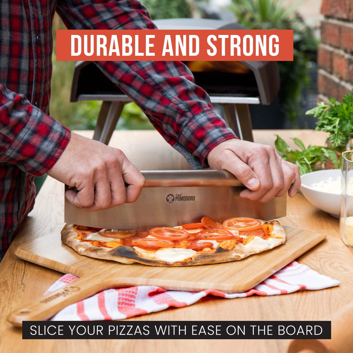 Chef Pomodoro Wooden Pizza Peel 14 inch, Homemade Wood Pizza Paddle, Board with with Handle, Indoor and Outdoor Oven Accessories, Spatula Gourmet Prep Shovel for Launching and Serving Pies and Bread