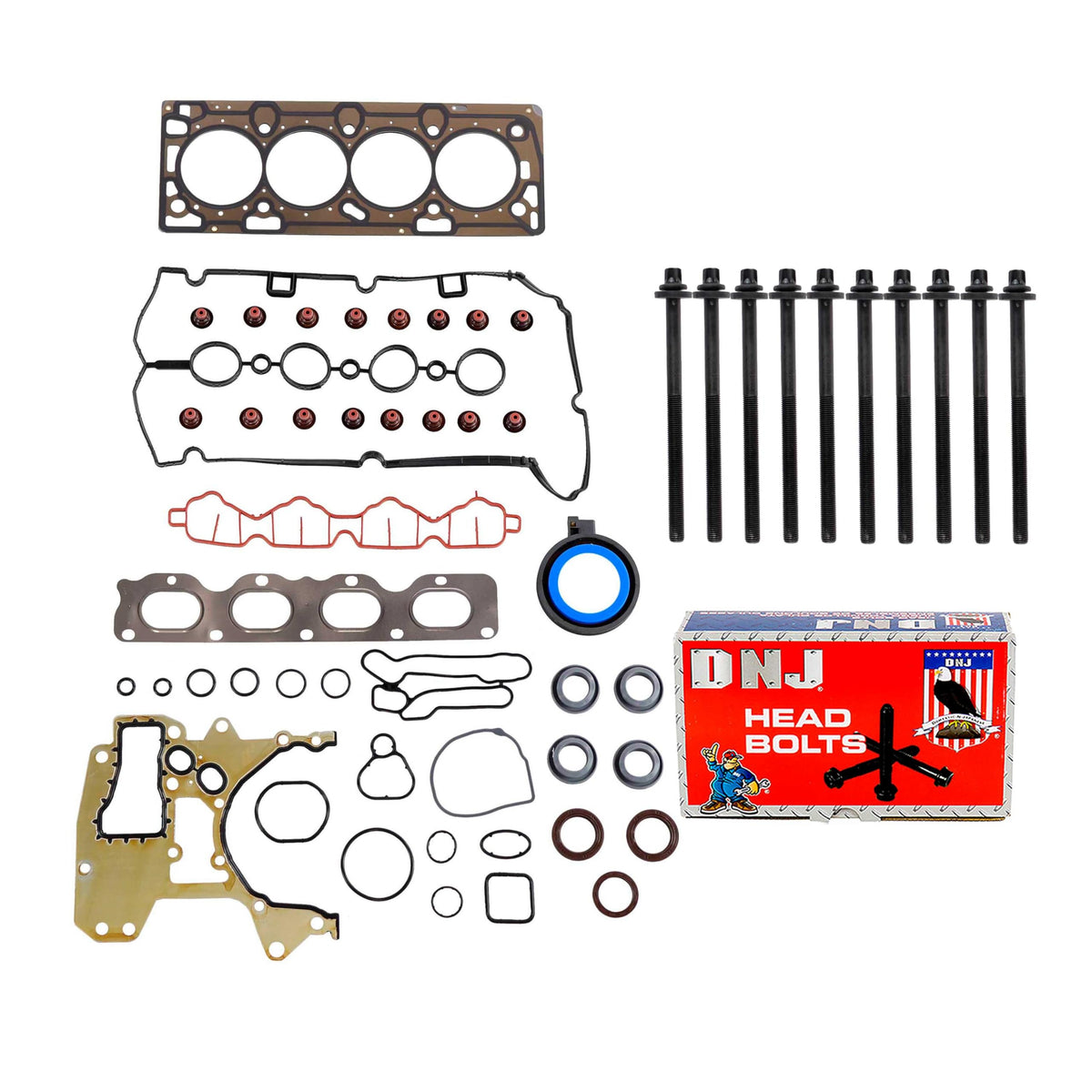 DNJ HGB340 Cylinder Head Gasket Set with Head Bolt Kit for 2009-2011 Chevrolet Pontiac Aveo Aveo5 G3 1.6L L4 16V DOHC 1598cc
