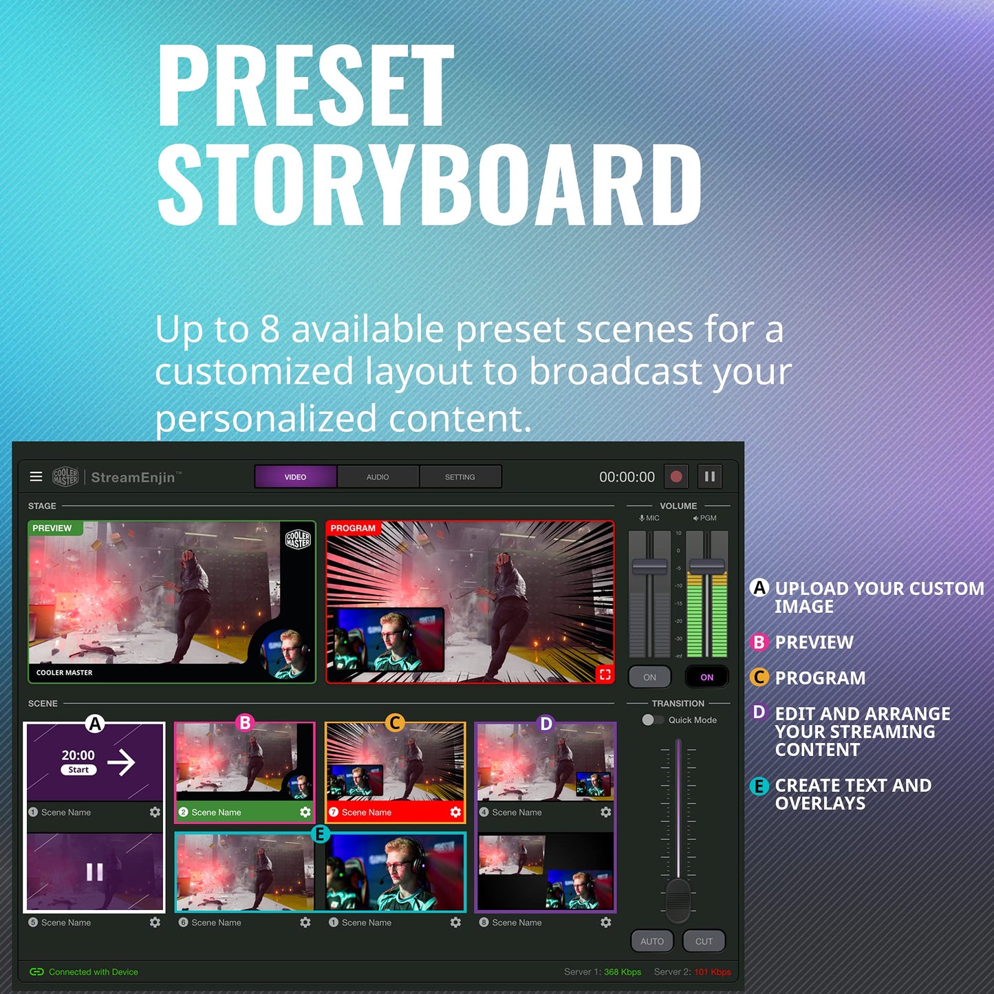 Cooler Master StreamEnjin Livestream Mixer, All-in-One Integration, 8 Customizable Storyboard, Dual Professional CDN Destinations, iPad/Android Tablet App (Tablet not Included) (RM-SEN1-H2H3-R1)