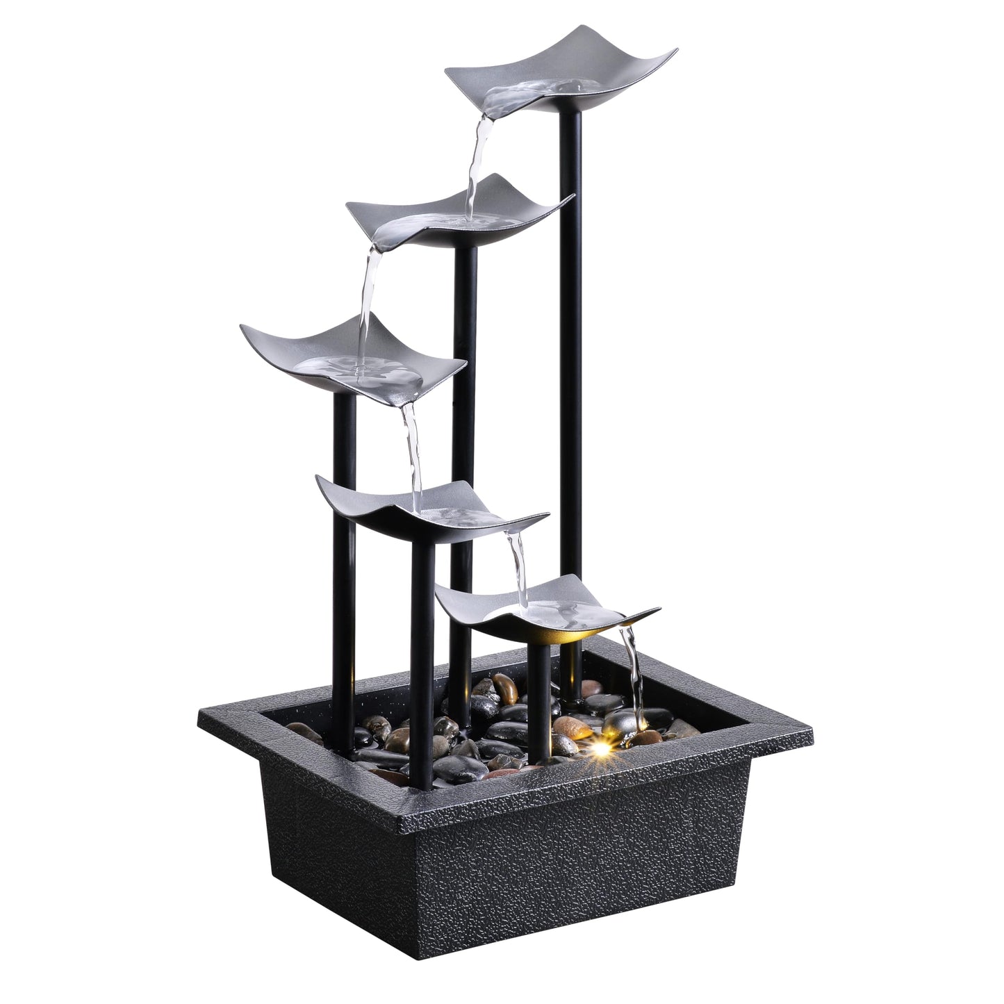 Zeitklang 14" Indoor Tabletop Fountain, 5-Tier Modern Waterfall with LED Light and Natural River Rocks, Home Bedroom and Office Relaxation Decor, Zen Desktop Water Feature for Home & Office Gift