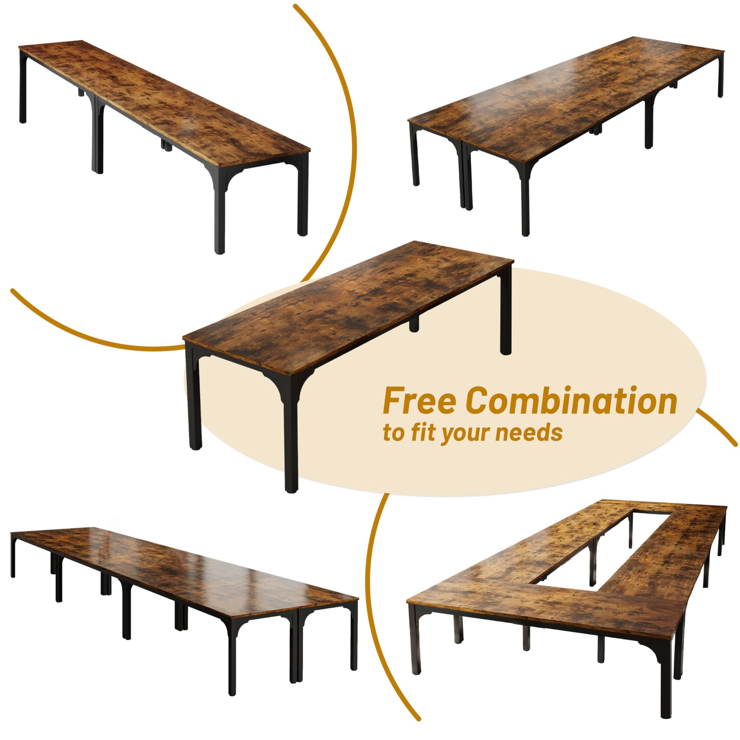 13FT Conference Table, Super Sturdy Large Rectangle Meeting Seminar Table for 16 Person, Long Business Tables, 4 Pcs Brown