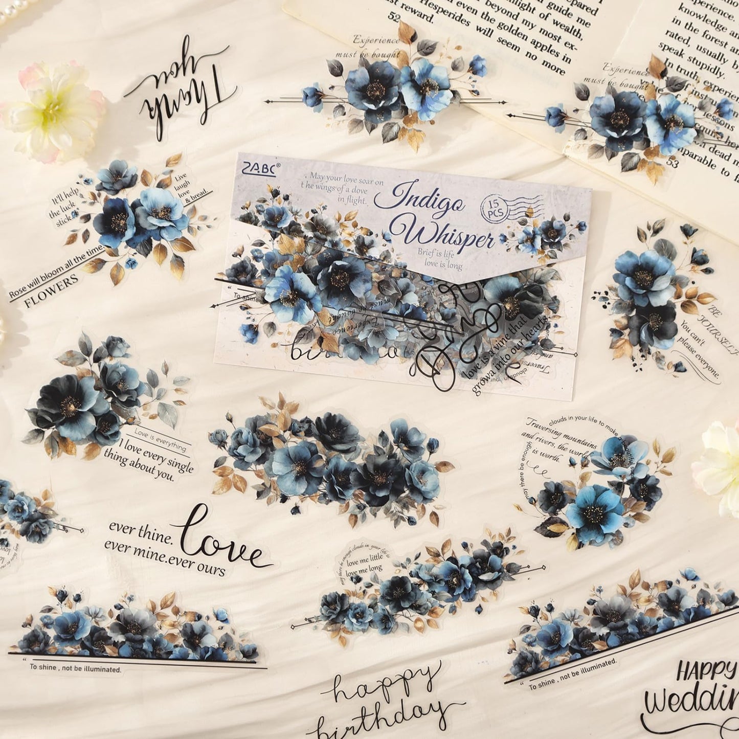 Kigofora 90-Piece Floral Quote PET Stickers for Journaling & Scrapbooking,Transparent Flower Stickers with Words, Aesthetic Collage Supplies for Planner, Cards & Paper Crafts