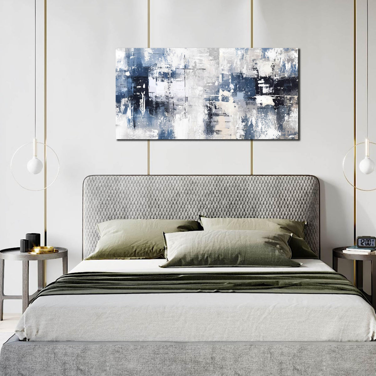 Prepeyssee White and Blue Abstract Canvas Wall Art for Living Room Bedroom Home Office Large Modern Grey Abstract Canvas Prints Picture Ready to Hang Size 20x40