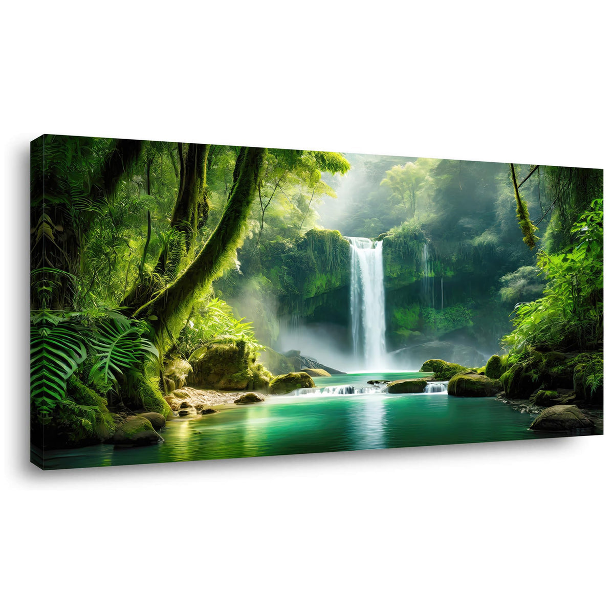 Lasdel Calm Waterfall Landscape Wall Art for Living Room Office Emerald Green Canvas Painting Prints Large Scenic Nature Artwork Dining Room Kitchen Bathroom Hallway Bedroom Decor (20x40 Inches)