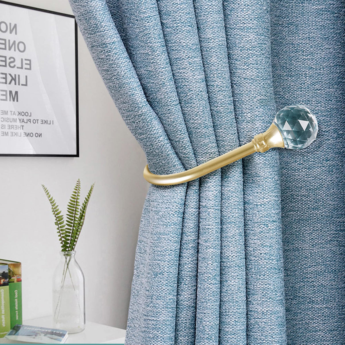 Curtain Holdback, 2pcs Wall Mounted Drapery Tiebacks with Clear Crystal Ball, Heavy Duty Metal Decorative Window Drapery Curtain Holder Curtain Hooks with Screws, Sliver