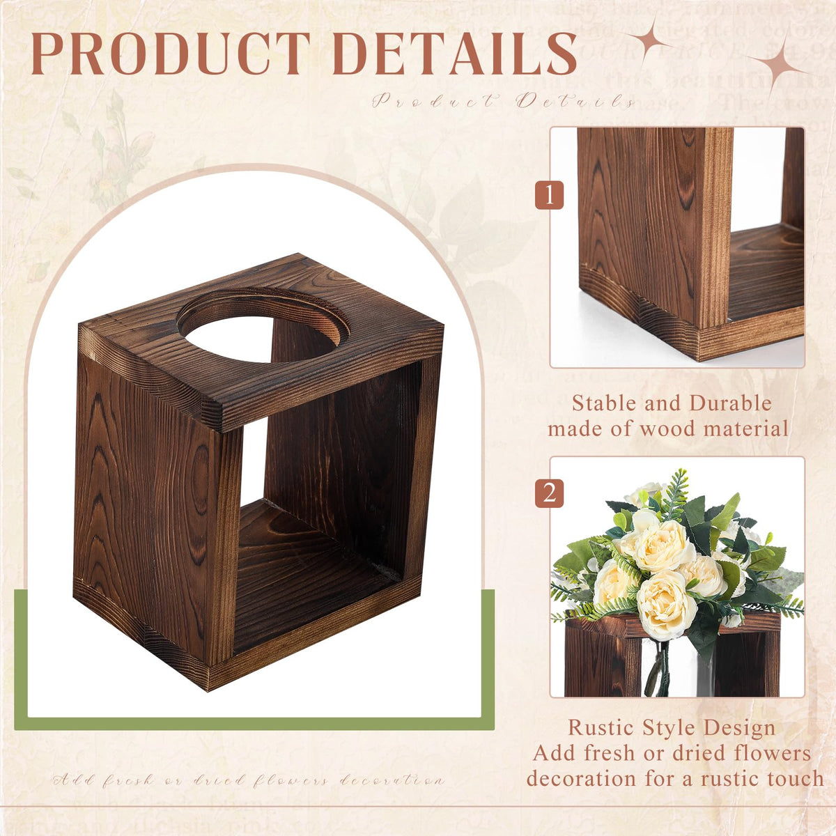 GlikCeil 6 Pack Wedding Wooden Boxes for Centerpieces Wood Cube Planter Box Rustic Wood Square Vase Holder for Centerpieces Home Wedding Garden Decor