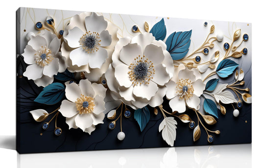 Large Canvas Wall Art for Living Room Bedroom Home Office White and Blue Floral Wall Art Botanical Picture Modern Framed Artwork Flower Canvas Prints 20x40 In