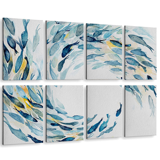 ARPEOTCY Acoustic Art Wall Panels for Bedroom, Recording Office, podcast, TV, 48x32in, Ocean Wall decor, Watercolor Fish Art Picture, Soundproof Sound Absorbing, 8pcs