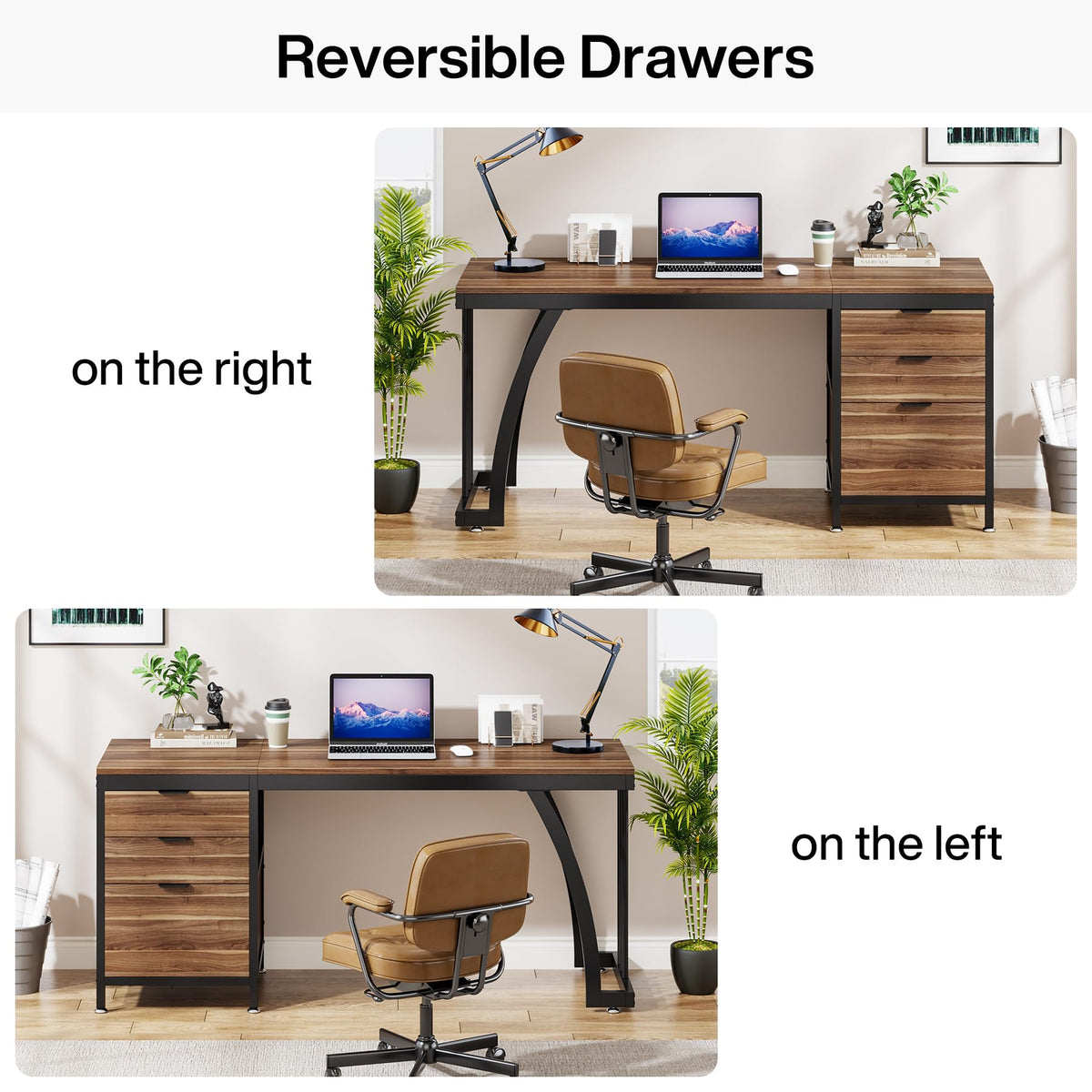Tribesigns Computer Desk with 3 Drawers, 59-Inch PC Desk with Reversible Drawers, Industrial Study Writing Table Workstation with File Storage for Home Office, Walnut