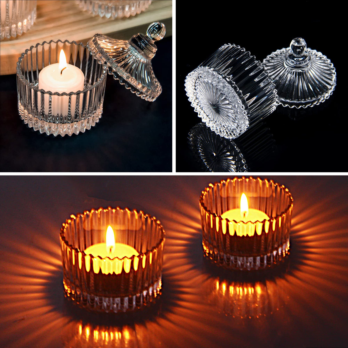 16 Piece Votive Candle Holders with Lids, Tealight Candle Holders in Bulk, Glass Small for Table Centerpiece, Wedding, Home Decor (2.68'' x 1.65'', Clear)