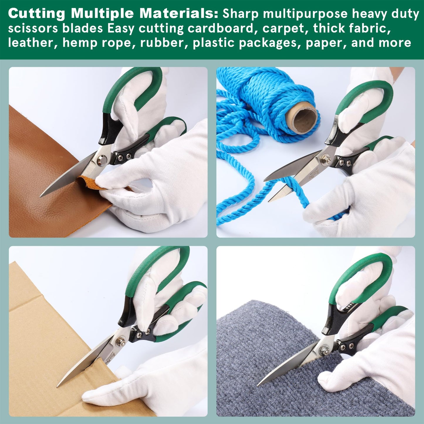 RooPro Heavy Duty Scissors All Purpose, 8.5 inch Stainless Steel Utility Sharp Shears, Aluminum Alloy Handle for Cutting Cardboard,Carpet,Fabric,Leather,Rope,Rubber,Plastic and Kitchen or Workshop Use