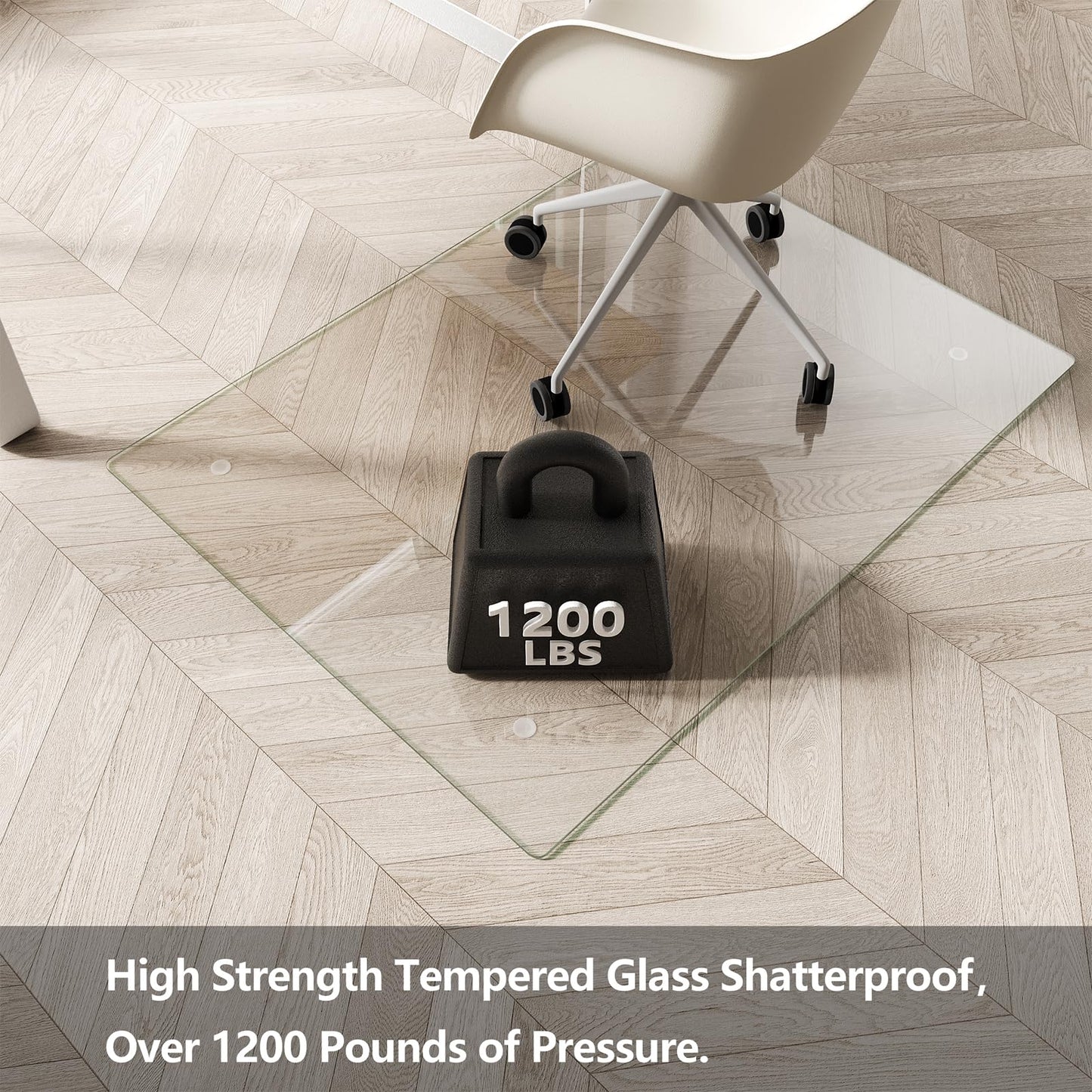 Koonmi Glass Chair Mat for Carpet, 36"x48" Tempered Glass Office Chair Mat, Glass Floor Mats with Rounded and Polished Edges, Desk Chair Mats with 4 Anti-Slip Pads for Hardwood Floor, Carpet