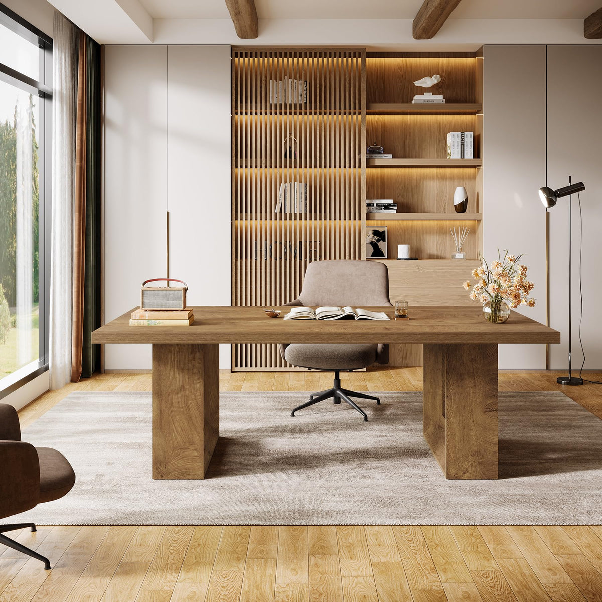 Tribesigns Home Office Desk, 62.99" Large Farmhouse Executive Desk, Computer Table for Office, Conference Room, Study Room (Walnut)