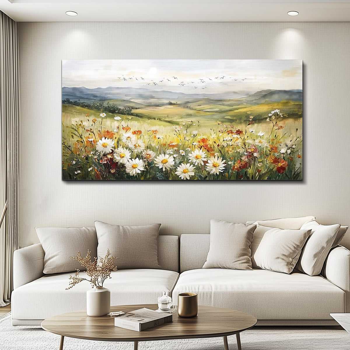 FUHAIHUA Canvas Wall Art For Living Room Large Framed Wall Decor For Office Modern Bedroom Decorations Prairie Flowers Landscape Pictures Farmhouse Paintings Artwork Aesthetic Home Decor 30" x 60"