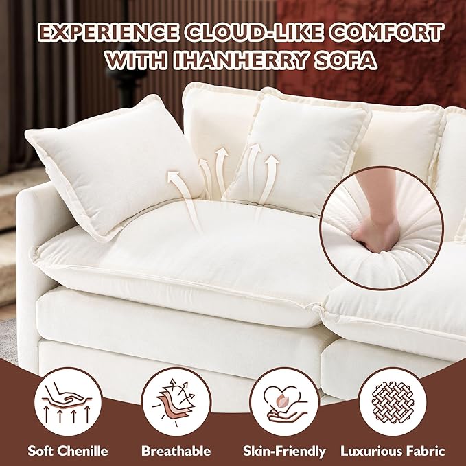 Ihanherry Cloud Sofa 77 Inch Loveseat, Modern Sectional Couch, 2-Seats Sofa