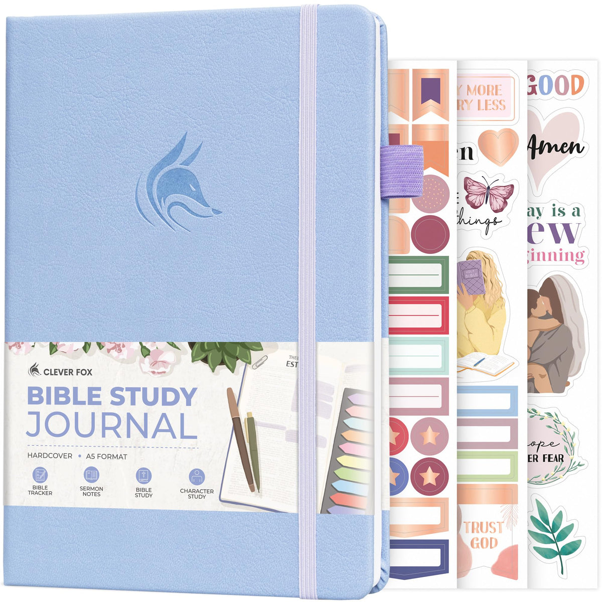 Clever Fox Bible Study Journal – Church Notes Notebook – Note Taking & Journaling Kit – Faith Based Religious Gifts & Accessories (Periwinkle)