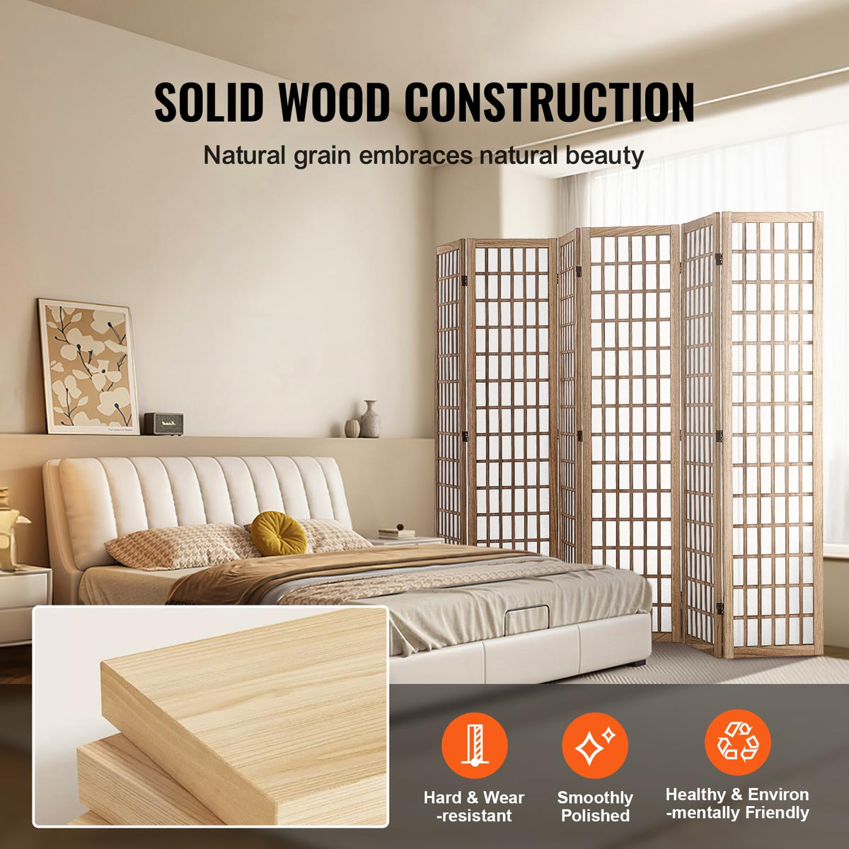 VEVOR Room Divider, 6 Panel Japanese Room Divider, Wood Folding Privacy Screen Indoor, Partition Dividers Portable Decoration Screens, for Room Separation Home Office Restaurant & Bedroom(Natural)