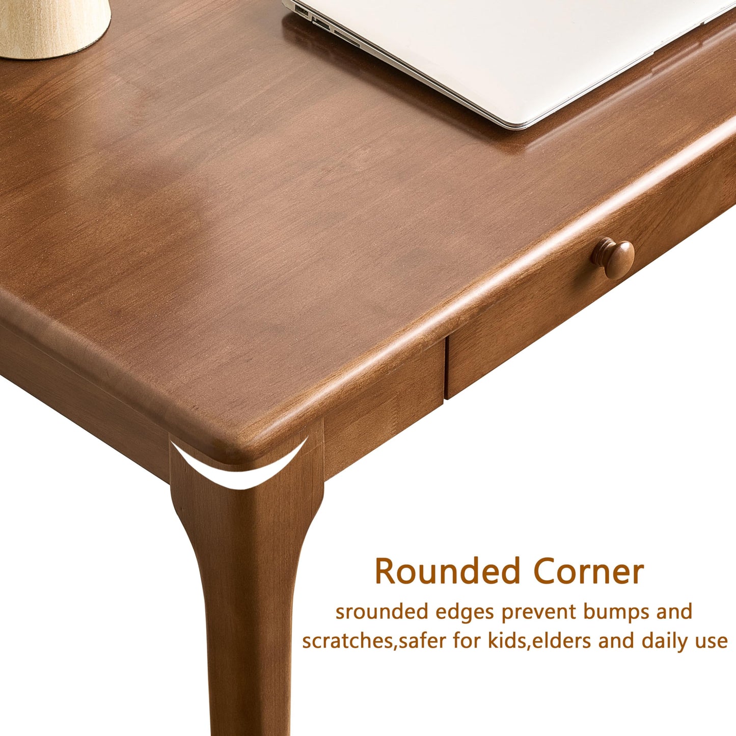 KTVVKTVV Natural Solid Wood Desk with Drawers,Mid Century Modern Real Wood 40" Writing Desk,Home Bedroom Computer Office Workstation Desks,Small Spaces,Walnut Color