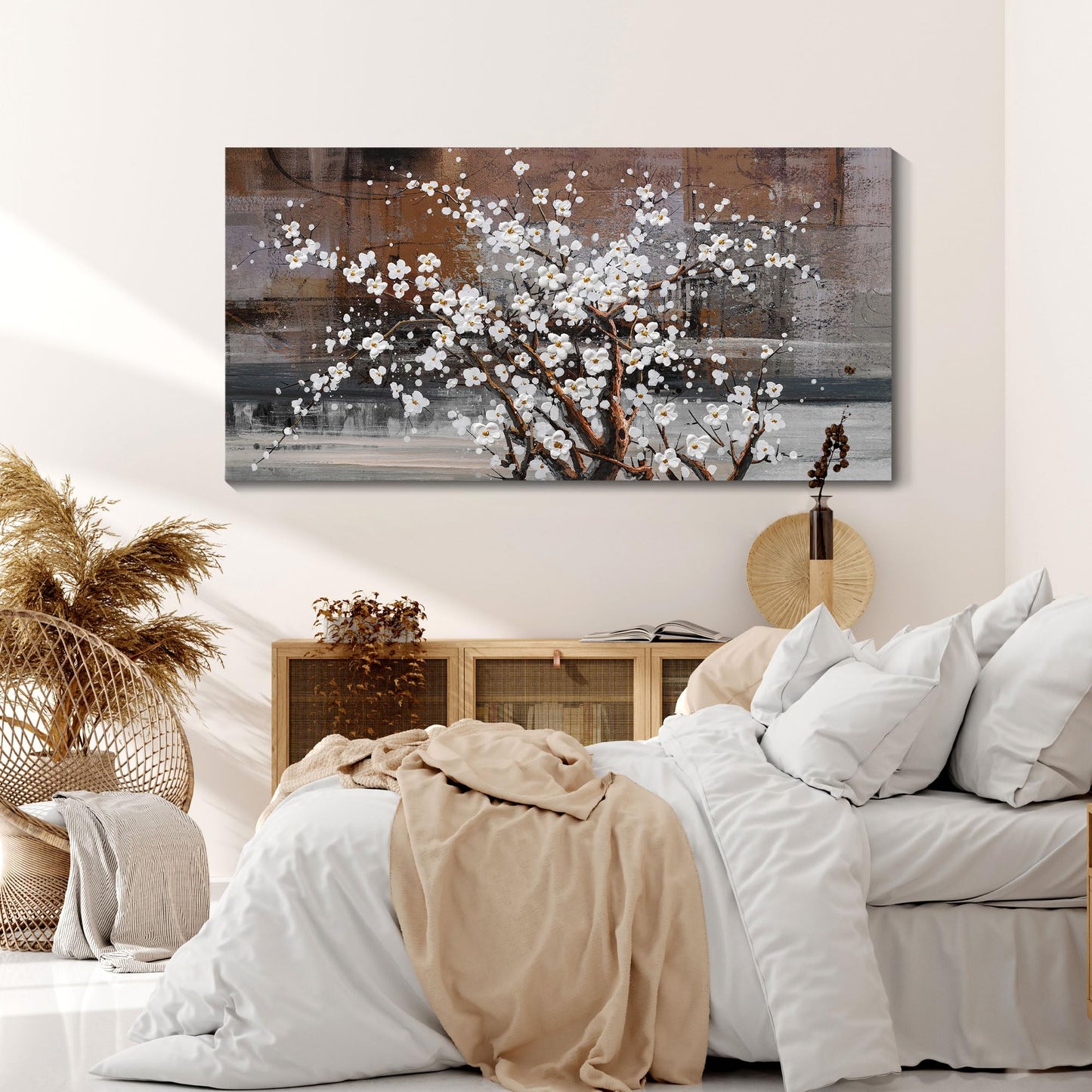 KLAKLA Large Canvas Wall Art for Living Room Brown Picture Wall Decor Modern Paintings Plum Blossom Art Prints Bedroom Office Framed Artwork for Wall
