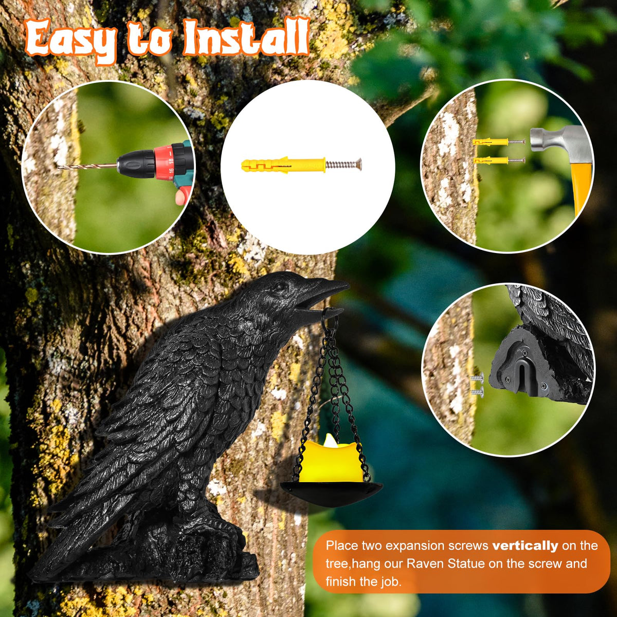 Gothic Crow Wall Art Decor Outdoor Wall Sconce Raven lamp Table Candle Holder Wall Decor for Patio Garden Bedroom Gothic Gifts Head Facing Right