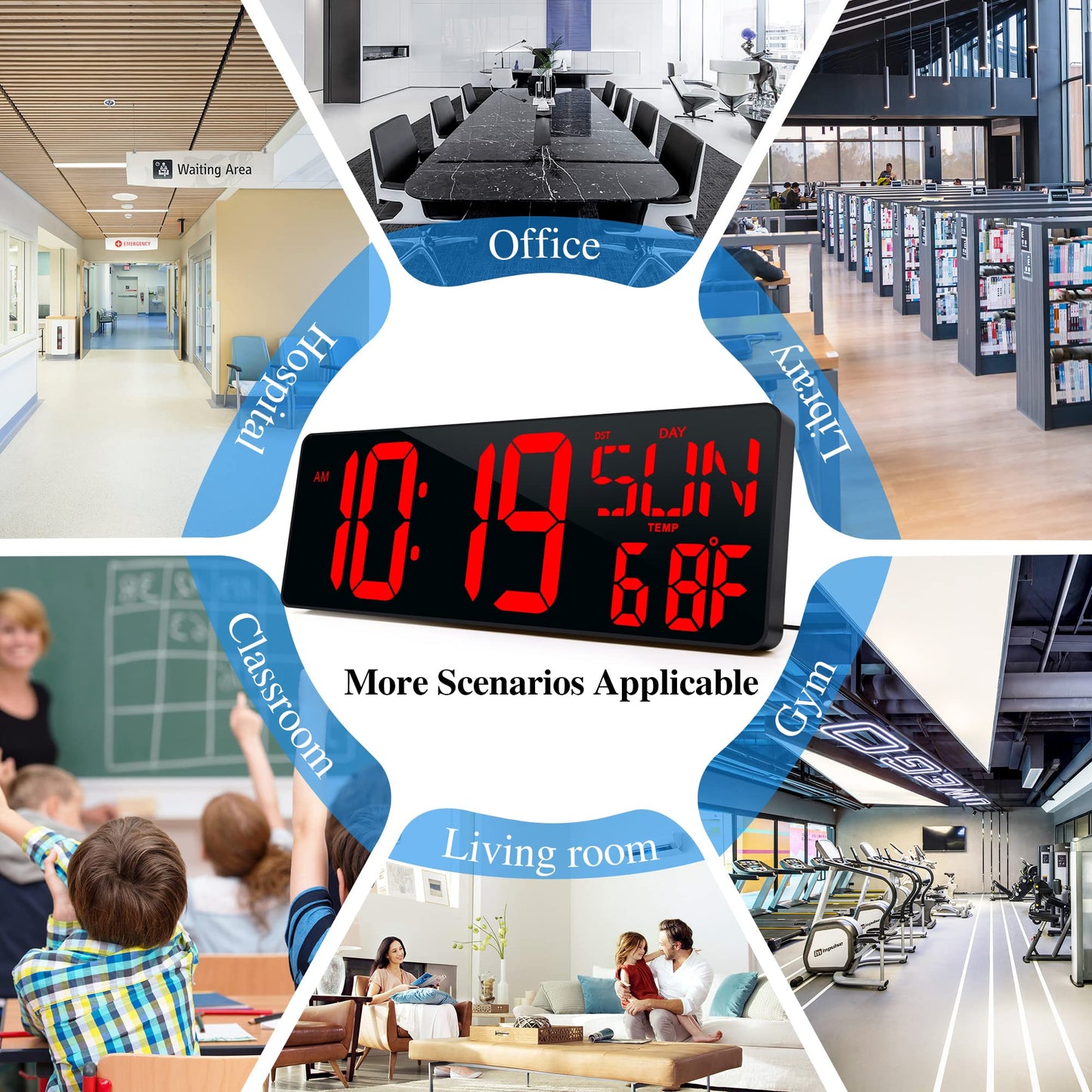 Large Digital Wall Clock with Remote Control 17.2" LED Large Display Timer with Temperature Date Week Auto DST Adjustable Brightness, Big Wall Alarm Clock for Living Room Office Garage Gym Seniors