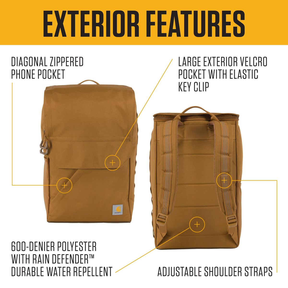 Carhartt 21L Top-Load Backpack, Durable Water Resistant Coated Canvas Base W/ 17" Laptop Sleeve, Carhartt Brown