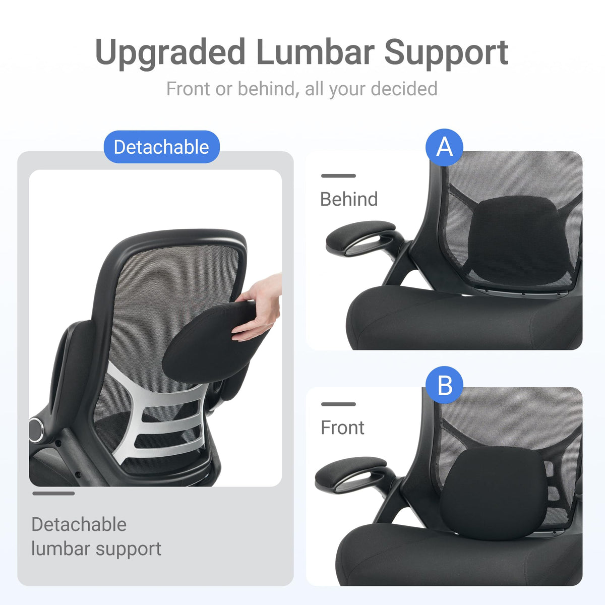HYLONE Big and Tall 400lbs Heavy Duty Office Chair, 5" Thickened Seat Ergonomic Desk Chair with Adjustable Armrests, Home Office Computer Chairs for Long Hours Mesh Executive Chair(Black)