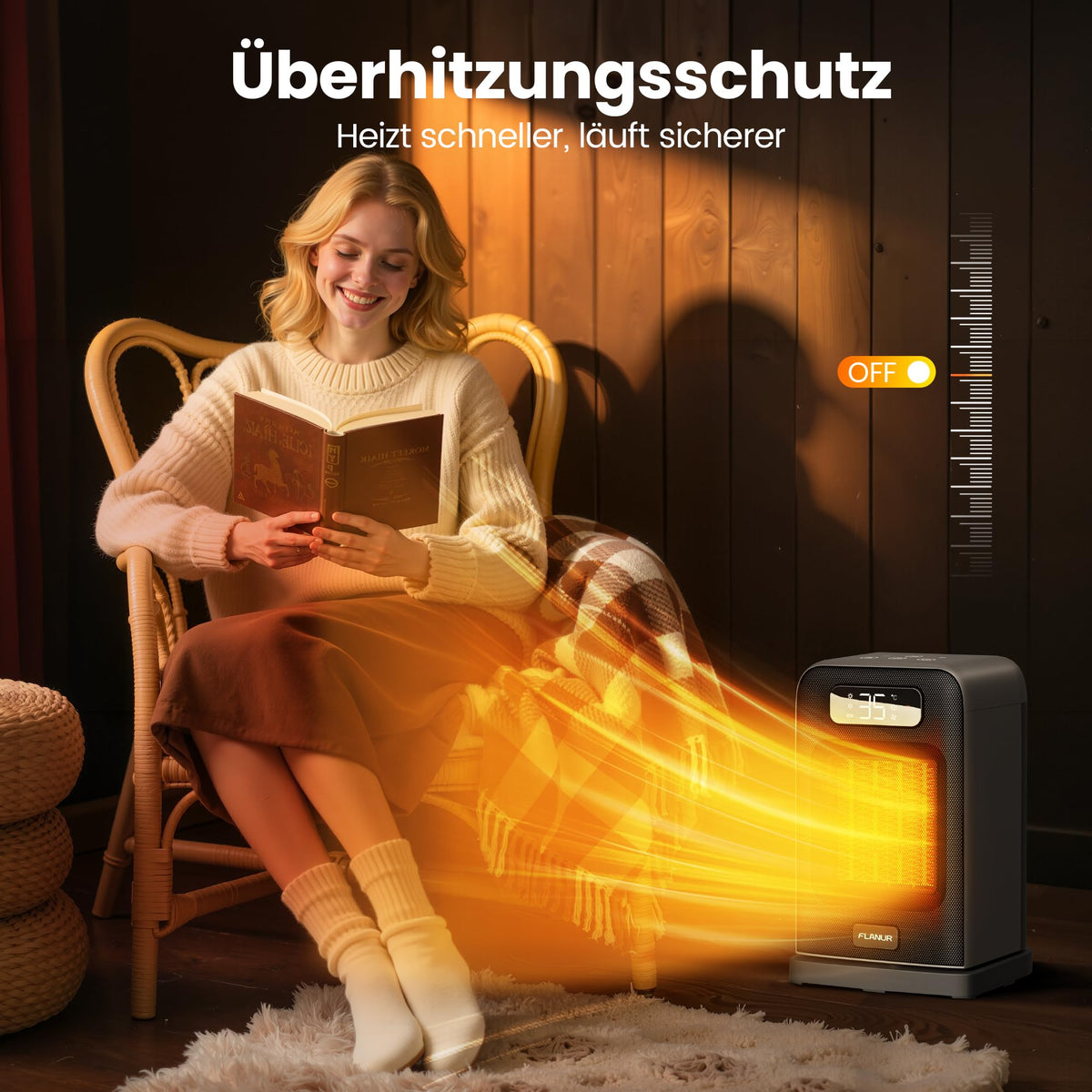 FLANUR Space Heaters for Indoor Use, 1500W Small Desk Heater 2 in 1 with Remote, Thermostat, LED Display, Overheat & Tip Over Protection, 12H Timer, 70° Oscillating Heater for Office (Black, 1Pack)