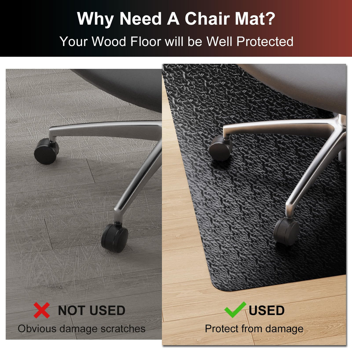 Mymeely Office Chair Mat for Hardwood Floor, 60"x75" Large Black PVC Computer Desk Chair Mat with Unique Pattern for Gaming, Anti-Slip Floor Protector for Home Office, Rolling Chair