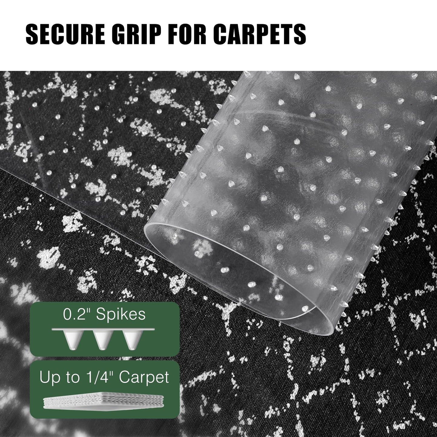 Office Chair Mat for Carpet, tixpol 46" x 60" Chair Mat for Carpeted Floors, Non-Slip Carpet Protector Floor Mat with Grips, Heavy-Duty Rolling Under Desk Mat for Home Office and Gaming (Clear)
