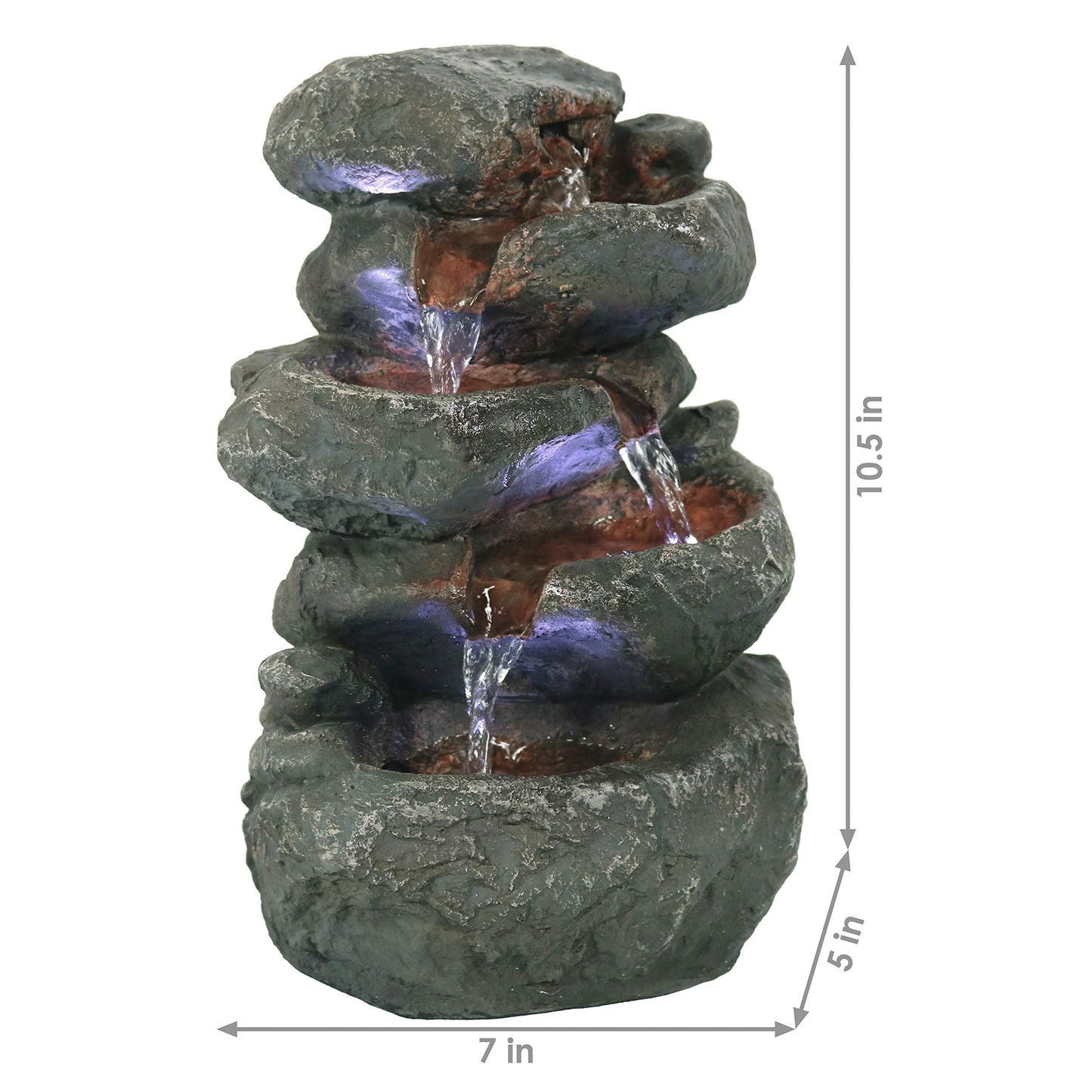 Sunnydaze Tabletop Water Fountain - Stacked Rocks 10.5 Inch Relaxing Desktop Water Fountain with LED Lights - Office, Bedroom, Living Room