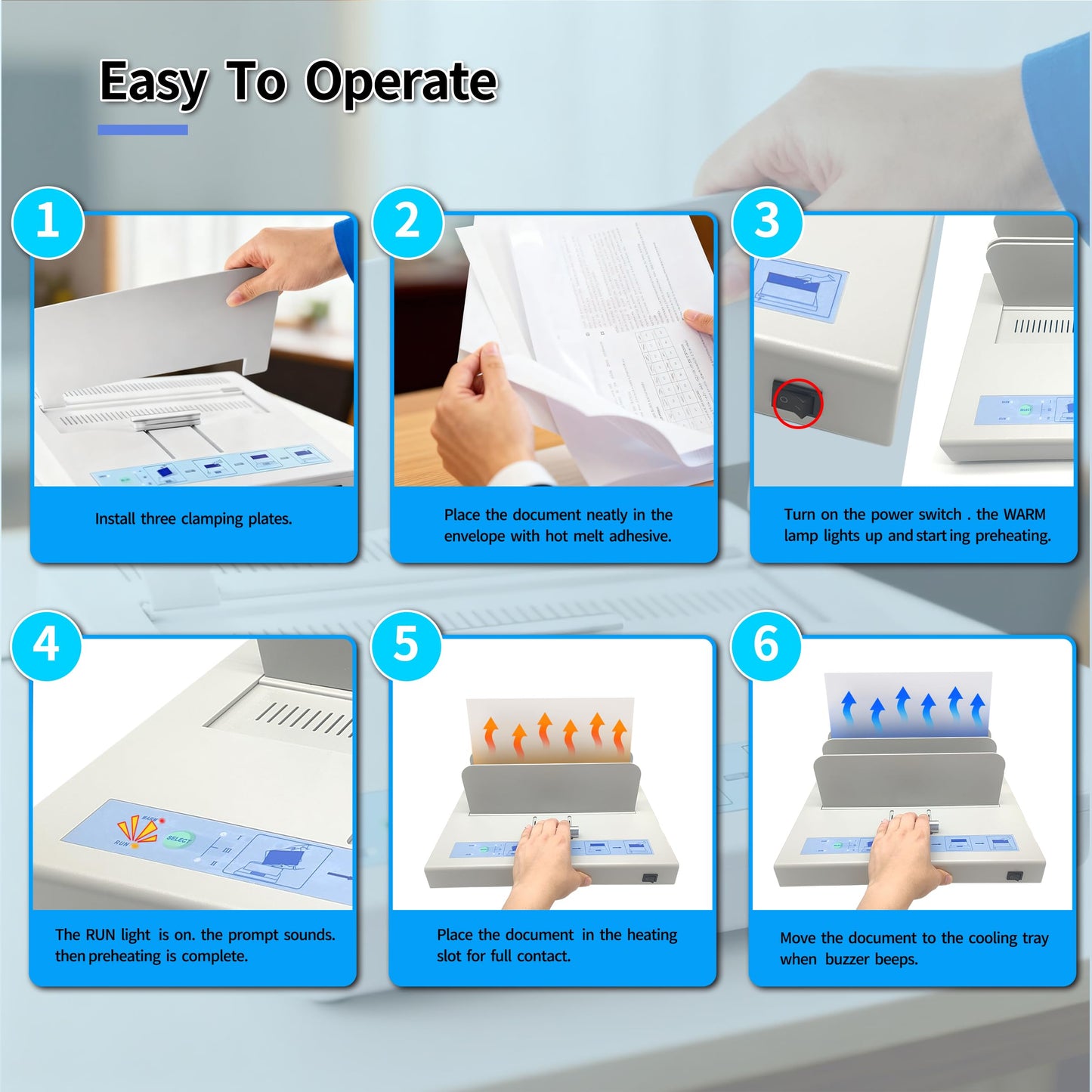 Thermal Binding Machine, 500 Sheets Capacity 50mm Thickness - 110V Hot Melt Binder Compatible with A3(Short Edge)/A4/A5/A6 Documents