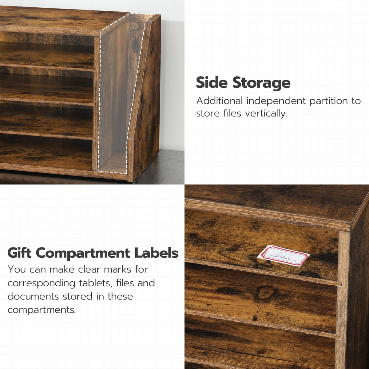 HOOBRO Mail Sorter, Literature Organizer with Adjustable Shelves, Paper Organizer for Office, Home, Wood Countertop File Holders, Mails, Magazines, Rustic Brown FG41WF01