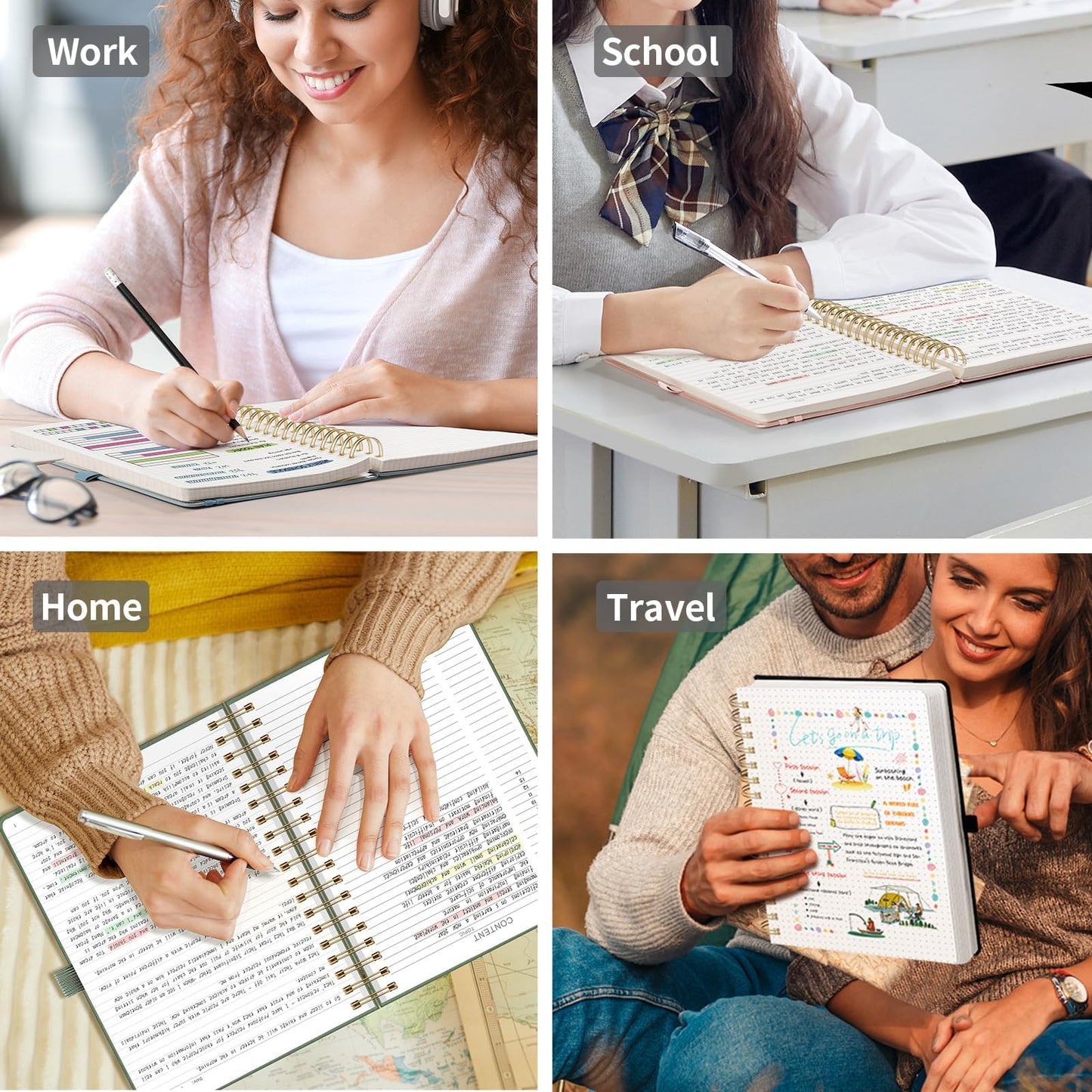 EMSHOI B5 College Ruled Spiral Notebook, Thick 300 Numbered Pages, 100GSM Ink-Proof PU Leather Hardcover Lay-Flat Lined Journal for Work Office School Writing, 7.48"x10.15", Light Green